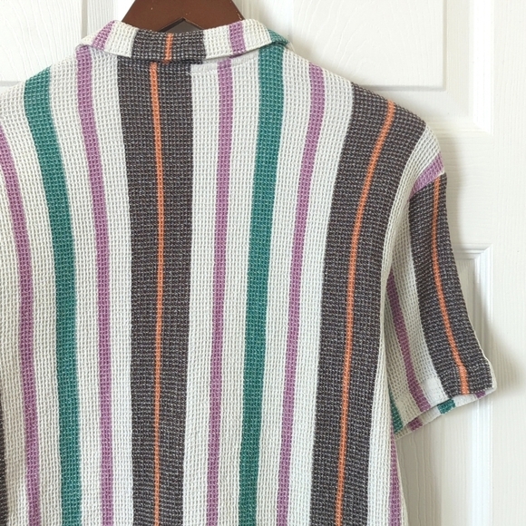 Free People Endless Summer Soleil Time Striped Waffle Knit Boxy Henley Polo XS - Picture 10 of 11